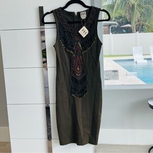NWT Haute Hippie Apache Military Beaded Dress Green Size 2